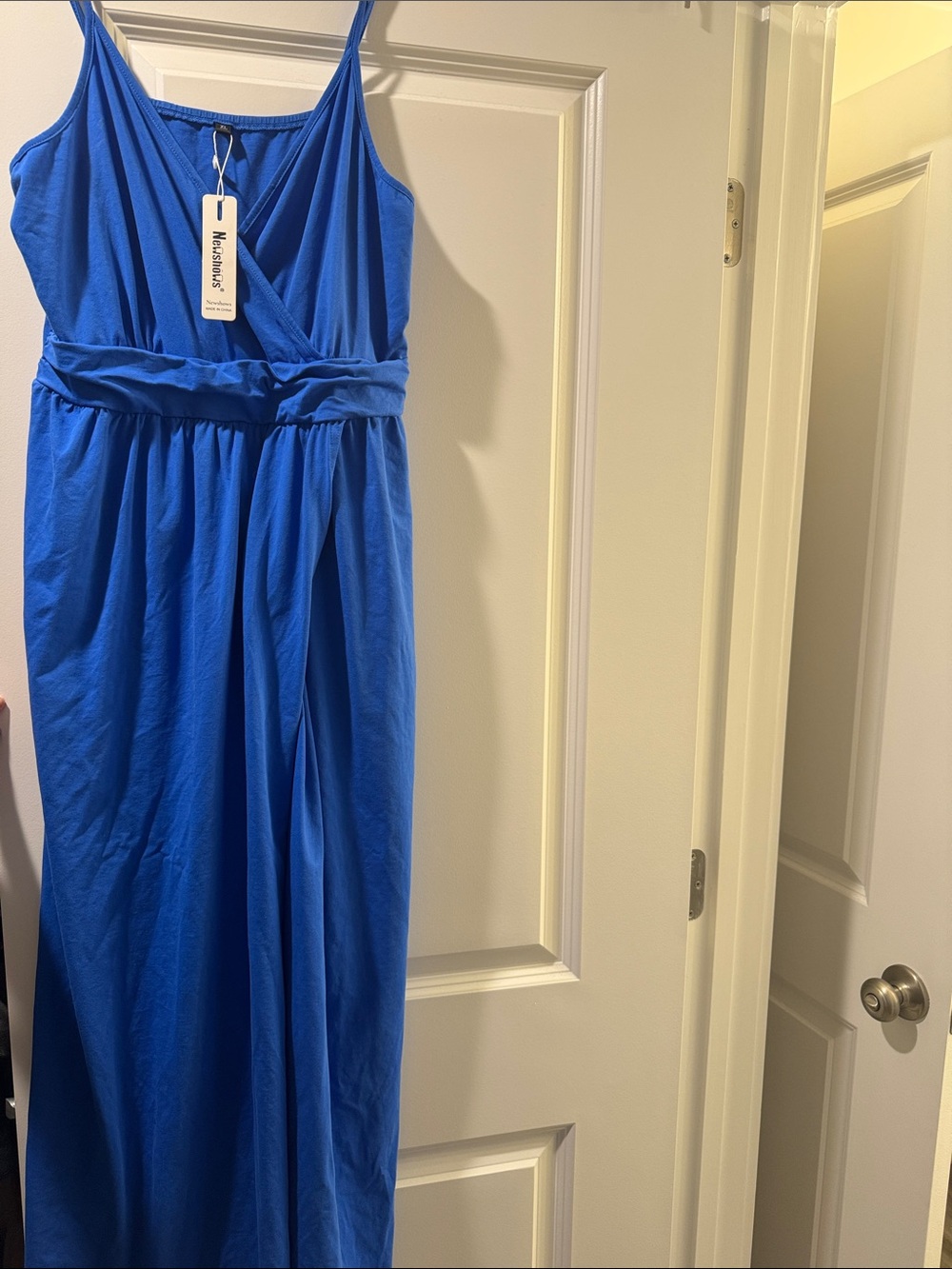Royal Blue Spaghetti Strap Maxi Dress with Wrap Bodice